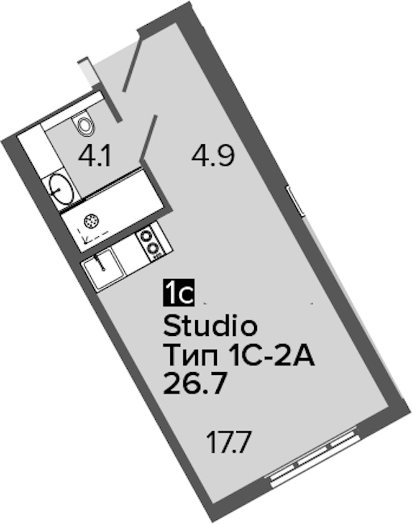 Квартира студия 26.7 м², 15/16 эт., Апарт-отель «ARTSTUDIO M103»